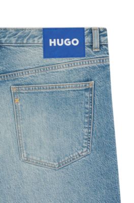 Green-cast tapered-fit jeans in stretch denim, Blue