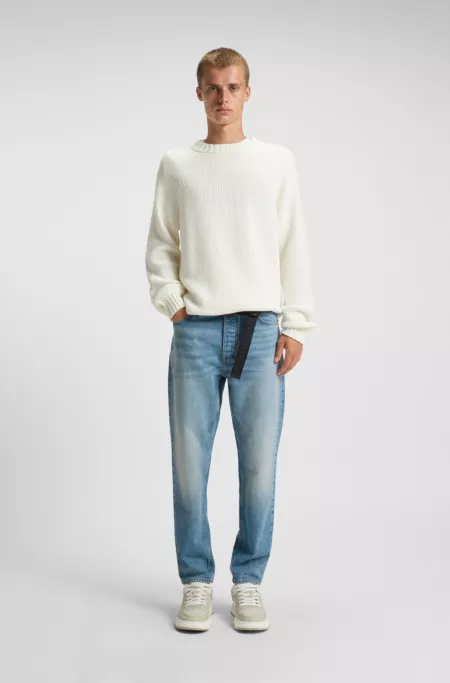 Green-cast tapered-fit jeans in stretch denim