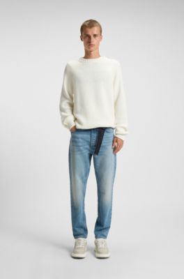 Jeans tapered fit en denim el&aacute;stico de tono verdoso, Azul