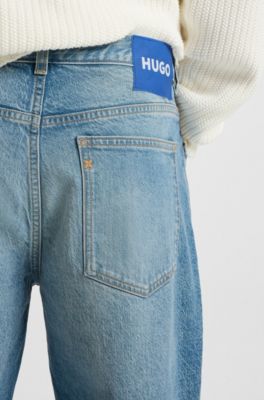 Jeans tapered fit en denim el&aacute;stico de tono verdoso, Azul