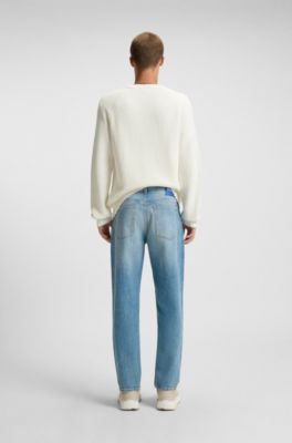 Green-cast tapered-fit jeans in stretch denim, Blue