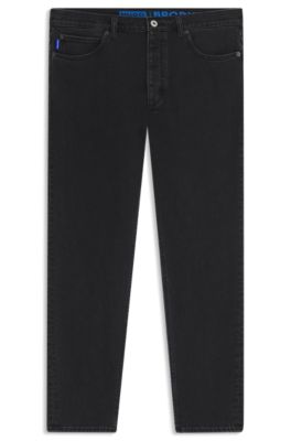 Jean Tapered en denim noir effet grain&eacute;, Noir