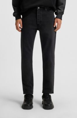 Black tapered-fit jeans in grain-effect denim, Black