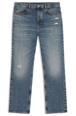 Blue baggy-fit jeans in distressed denim, Blue