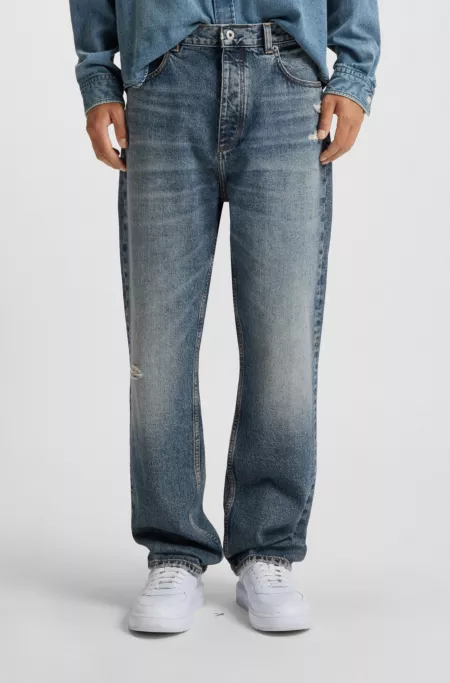 Blue baggy-fit jeans in distressed denim