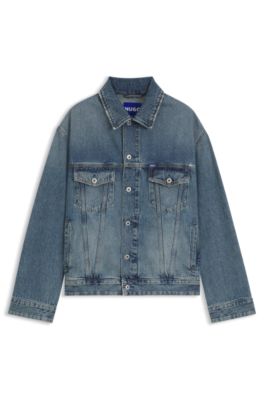 Chaqueta loose fit en denim azul lavado a la piedra, Azul