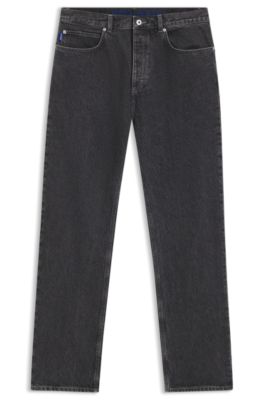 Black baggy-fit jeans in rigid denim, Black