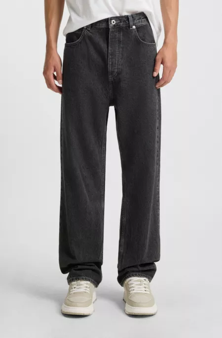 Black baggy-fit jeans in rigid denim