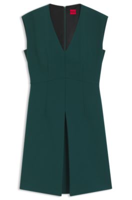 Sleeveless dress with front pleat, Dark Green