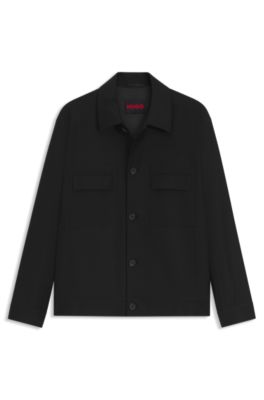 Chaqueta slim fit en sarga de mezcla de lana, Negro