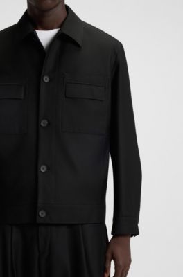 Slim-fit jacket in wool-blend twill, Black