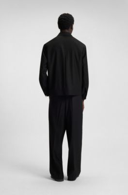 Chaqueta slim fit en sarga de mezcla de lana, Negro