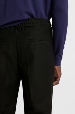 Pantalones slim fit en sarga de mezcla de lana, Negro