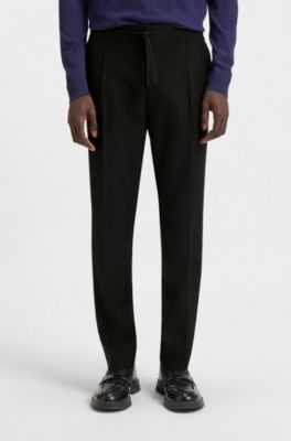 Slim-fit trousers in wool-blend twill, Black