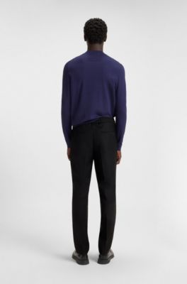 Pantalones slim fit en sarga de mezcla de lana, Negro
