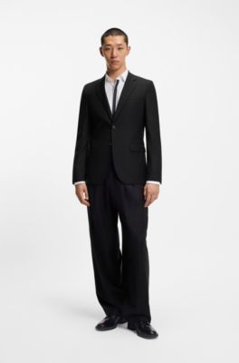 Extra-slim-fit jacket in wool-blend twill, Black
