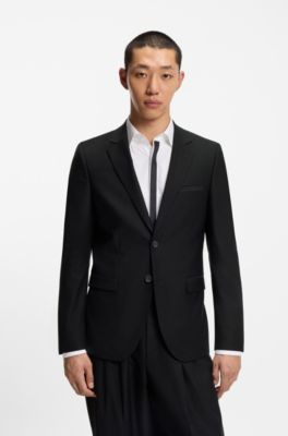 Blazer extra slim fit en sarga de mezcla de lana, Negro