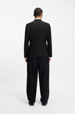 Veste Extra Slim en twill de laine m&eacute;lang&eacute;e, Noir