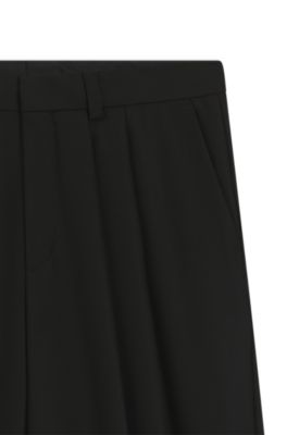 Pantalones de corte moderno en sarga de mezcla de lana, Negro