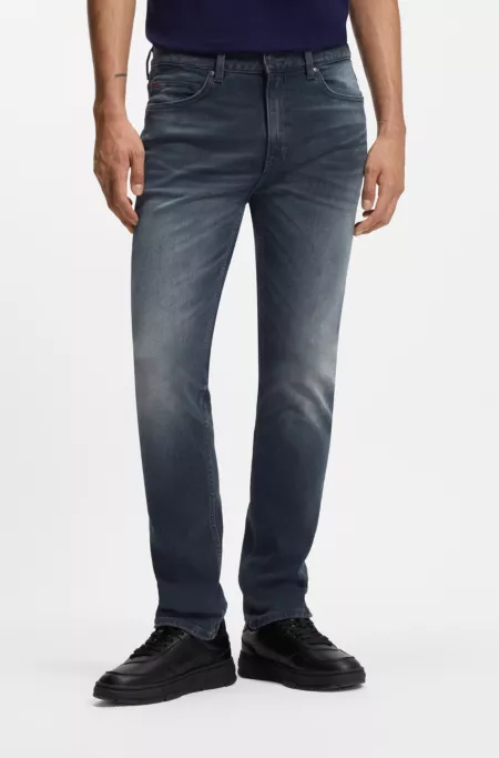 Ash-blue slim-fit jeans in stretch denim