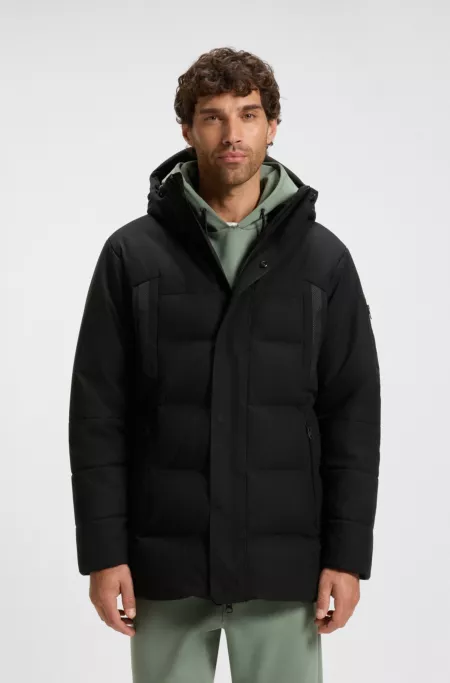 Down-filled parka jacket with water-repellent finish