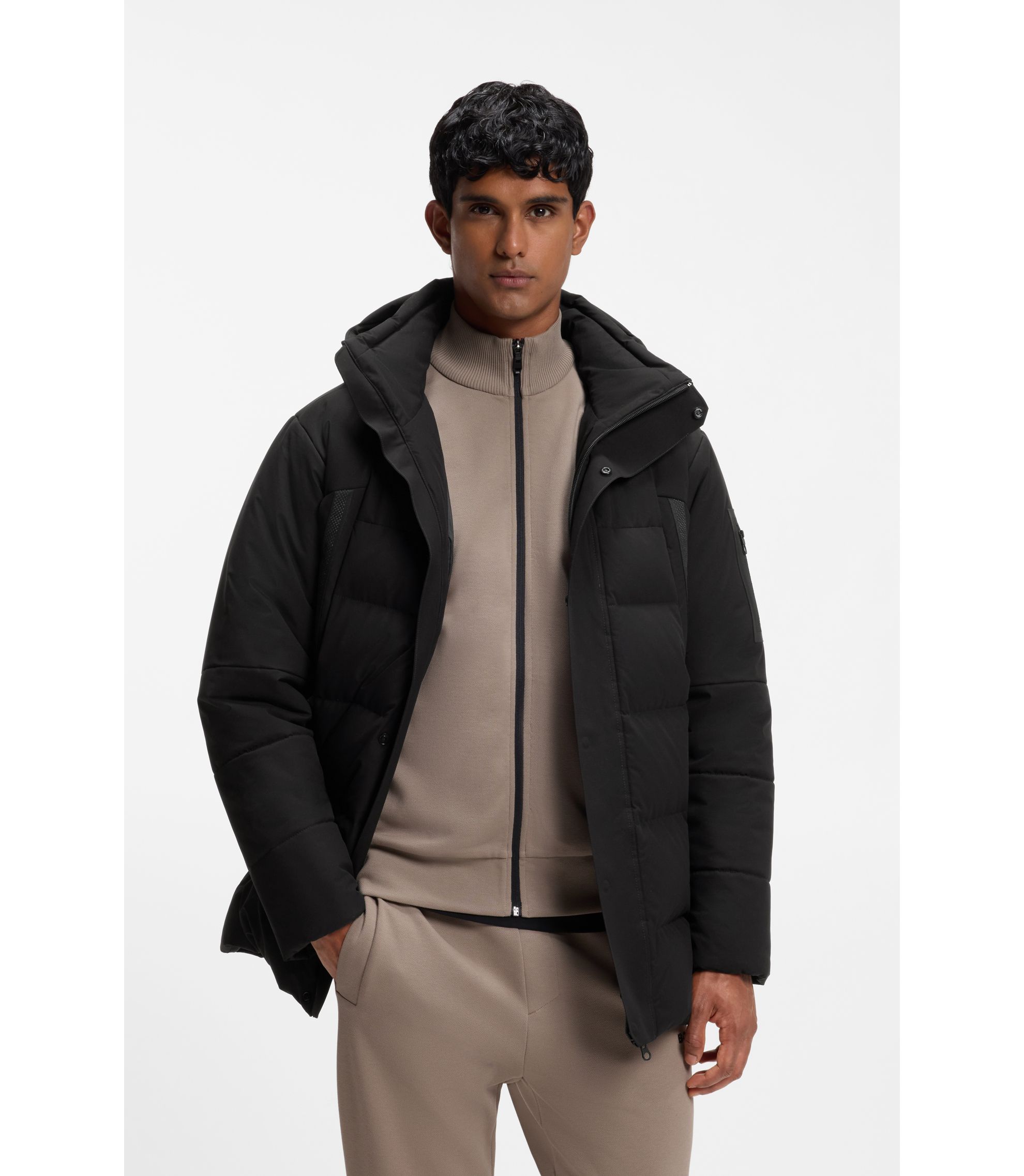 BOSS - Water-repellent parka jacket with down filling - Black