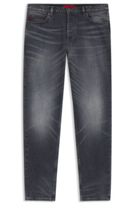Jean Tapered en denim gris &agrave; effet us&eacute;, Gris sombre