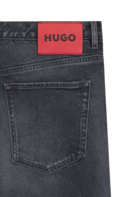 Jeans tapered fit en denim gris de efecto desgastado, Gris oscuro