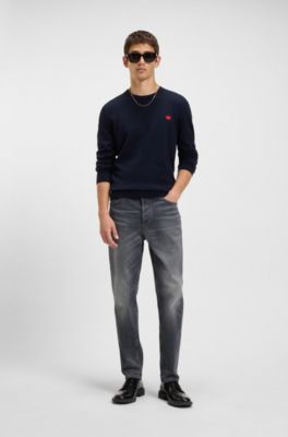 Jean Tapered en denim gris &agrave; effet us&eacute;, Gris sombre