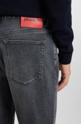 Jeans tapered fit en denim gris de efecto desgastado, Gris oscuro