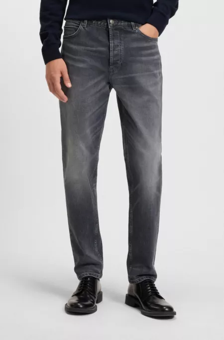 Anthracite tapered-fit jeans in stretch denim