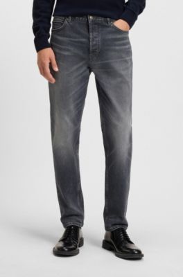 Jean Tapered en denim gris &agrave; effet us&eacute;, Gris sombre