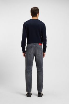 Jean Tapered en denim gris &agrave; effet us&eacute;, Gris sombre