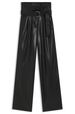 Pantalon Straight en similicuir avec ceinture, Noir