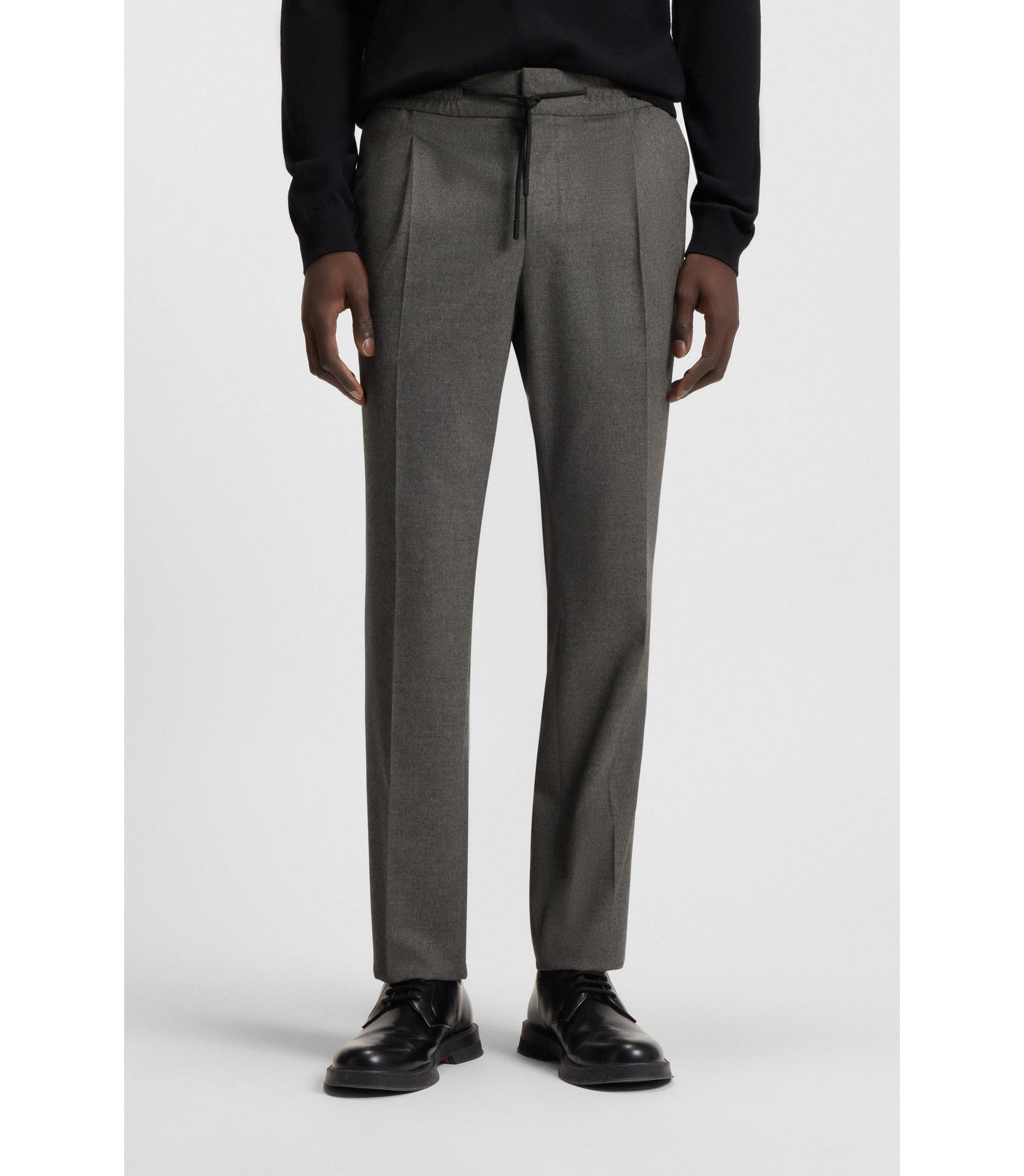 Pantalon Homme Hugo Boss Paavo-W Gris Plissé Stretch - Taille US 32 / IT 48 - Neuf Avec étiquettes