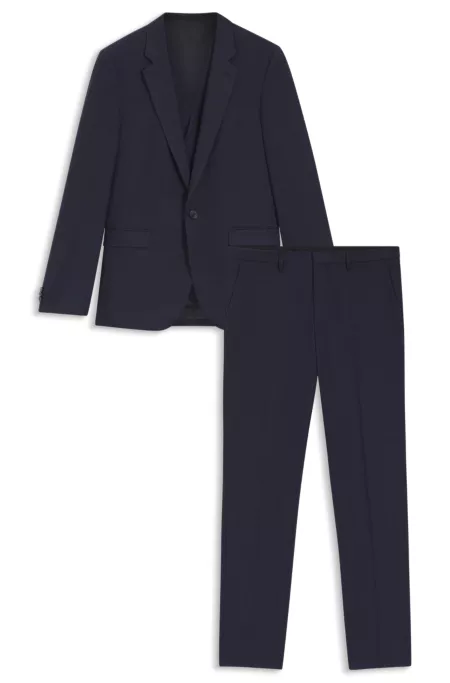 Checked three-piece extra-slim-fit suit in stretch cloth