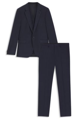 Checked three-piece extra-slim-fit suit in stretch cloth, Dark Blue