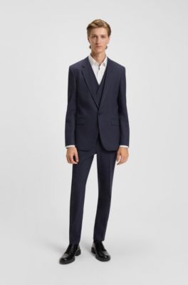 Checked three-piece extra-slim-fit suit in stretch cloth, Dark Blue