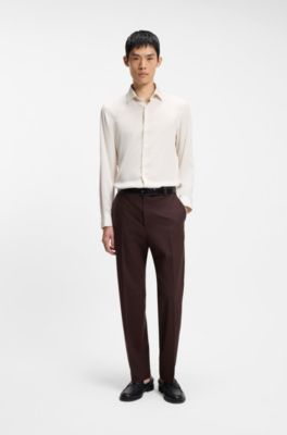 Pantalon Modern en popeline de laine m&eacute;lang&eacute;e, Brun chin&eacute;