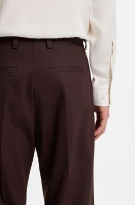 Pantalon Modern en popeline de laine m&eacute;lang&eacute;e, Brun chin&eacute;