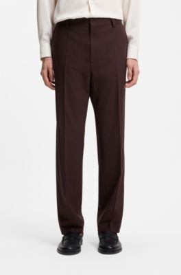 Pantalones de corte moderno en popel&iacute;n de mezcla de lana, Marr&oacute;n claro