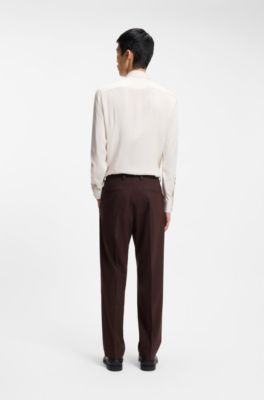 Pantalones de corte moderno en popel&iacute;n de mezcla de lana, Marr&oacute;n claro