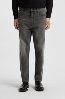 Jeans tapered fit en denim gris de efecto desgastado , Gris