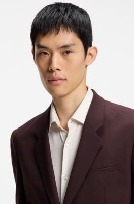 Blazer de corte moderno en popel&iacute;n de mezcla de lana, Marr&oacute;n claro