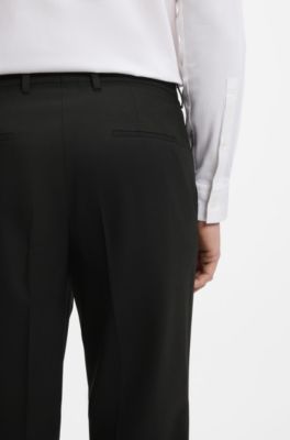 Pantalon Slim en laine m&eacute;lang&eacute;e stretch, Noir