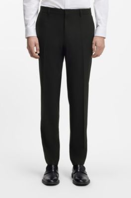 Pantalones slim fit en mezcla de lana el&aacute;stica t&eacute;cnica, Negro