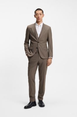 Three-piece slim-fit suit in wool-blend poplin, Grey