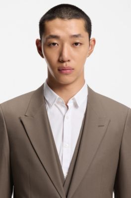 Three-piece slim-fit suit in wool-blend poplin, Grey