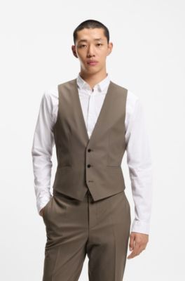 Traje slim fit con chaleco en popelina de mezcla de lana, Gris