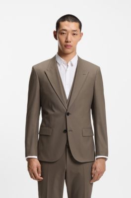 Traje slim fit con chaleco en popelina de mezcla de lana, Gris